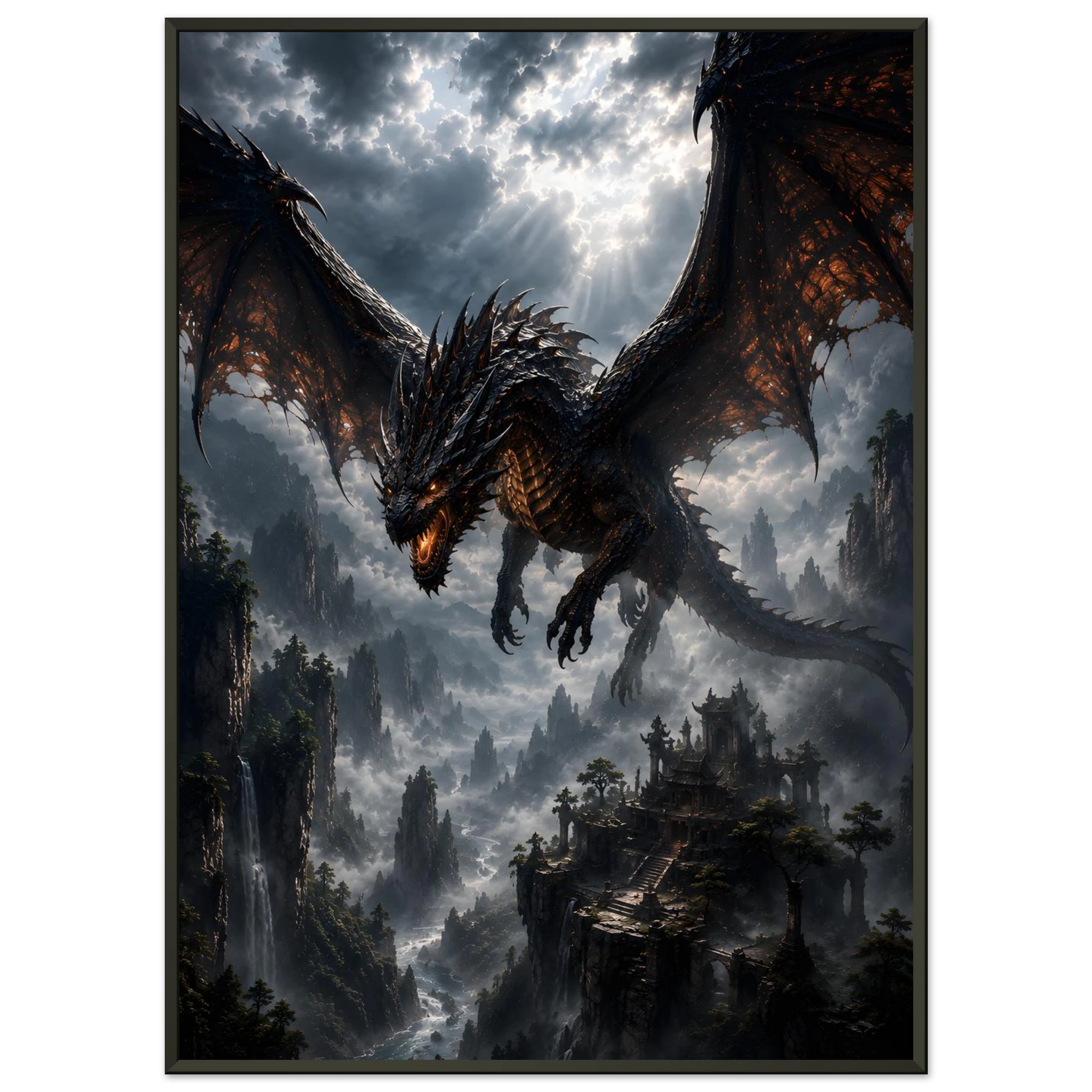 Reign of the Abyssal Drake dark fantasy wall art close-up