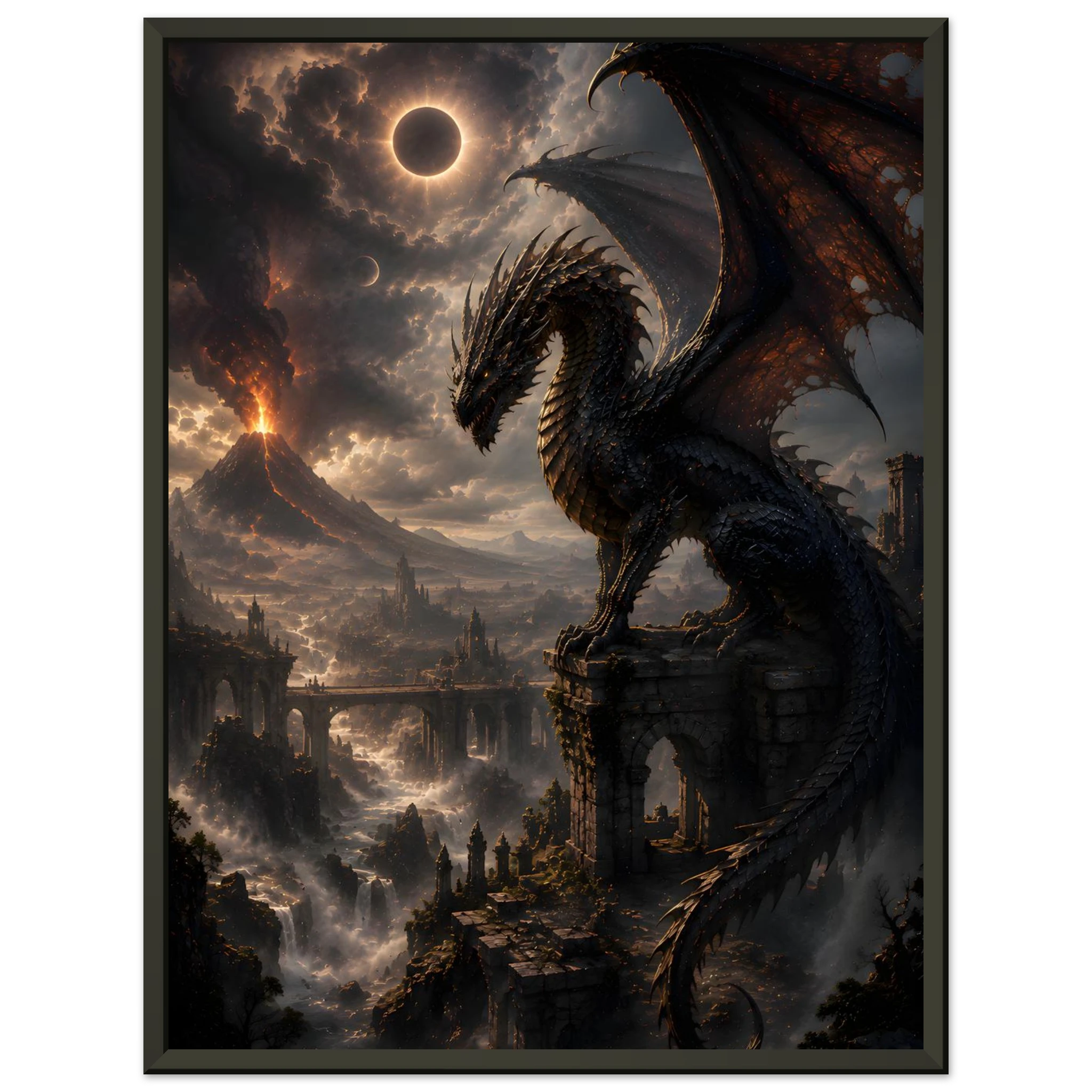 Eclipse of the Eternal Drake fantasy artwork framed print detail