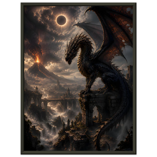 Eclipse of the Eternal Drake fantasy artwork framed print detail