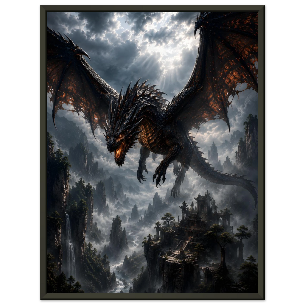Reign of the Abyssal Drake fantasy artwork framed print detail