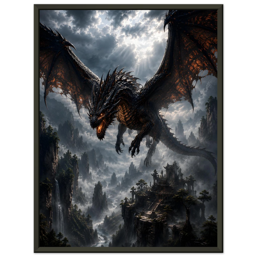 Reign of the Abyssal Drake fantasy artwork framed print detail