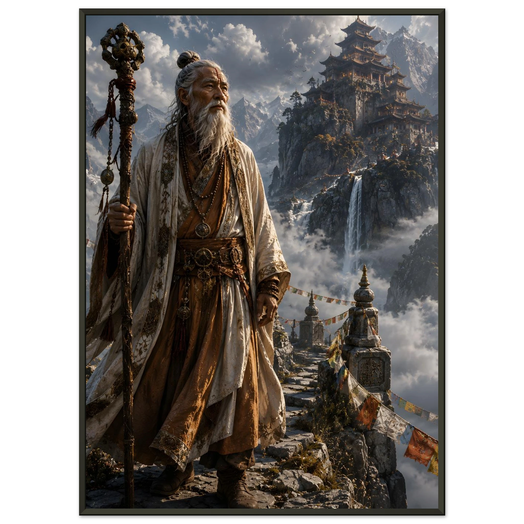 The Sage of the Celestial Peak fantasy artwork framed print detail