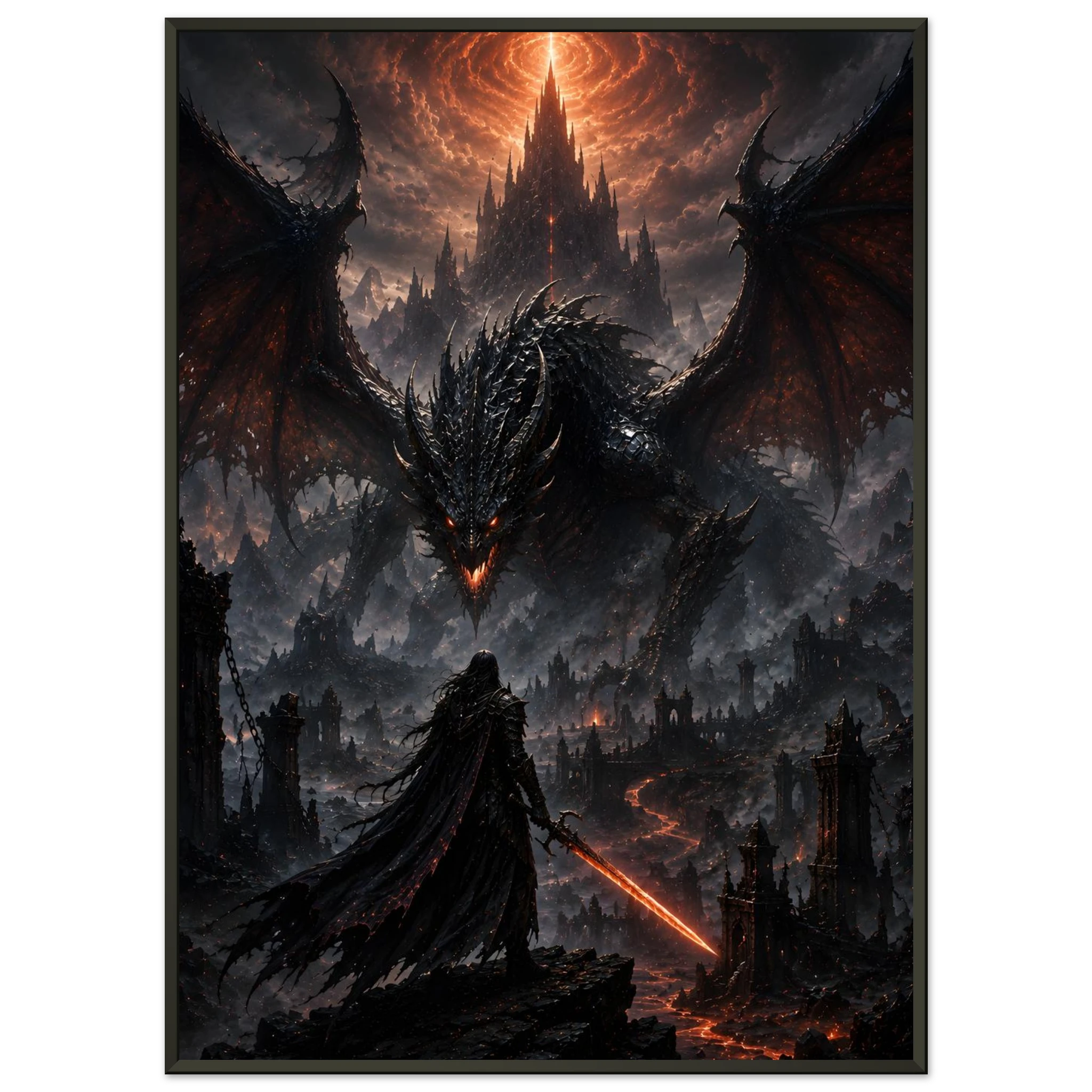 The Last Stand at Ember’s Gate dark fantasy wall art close-up