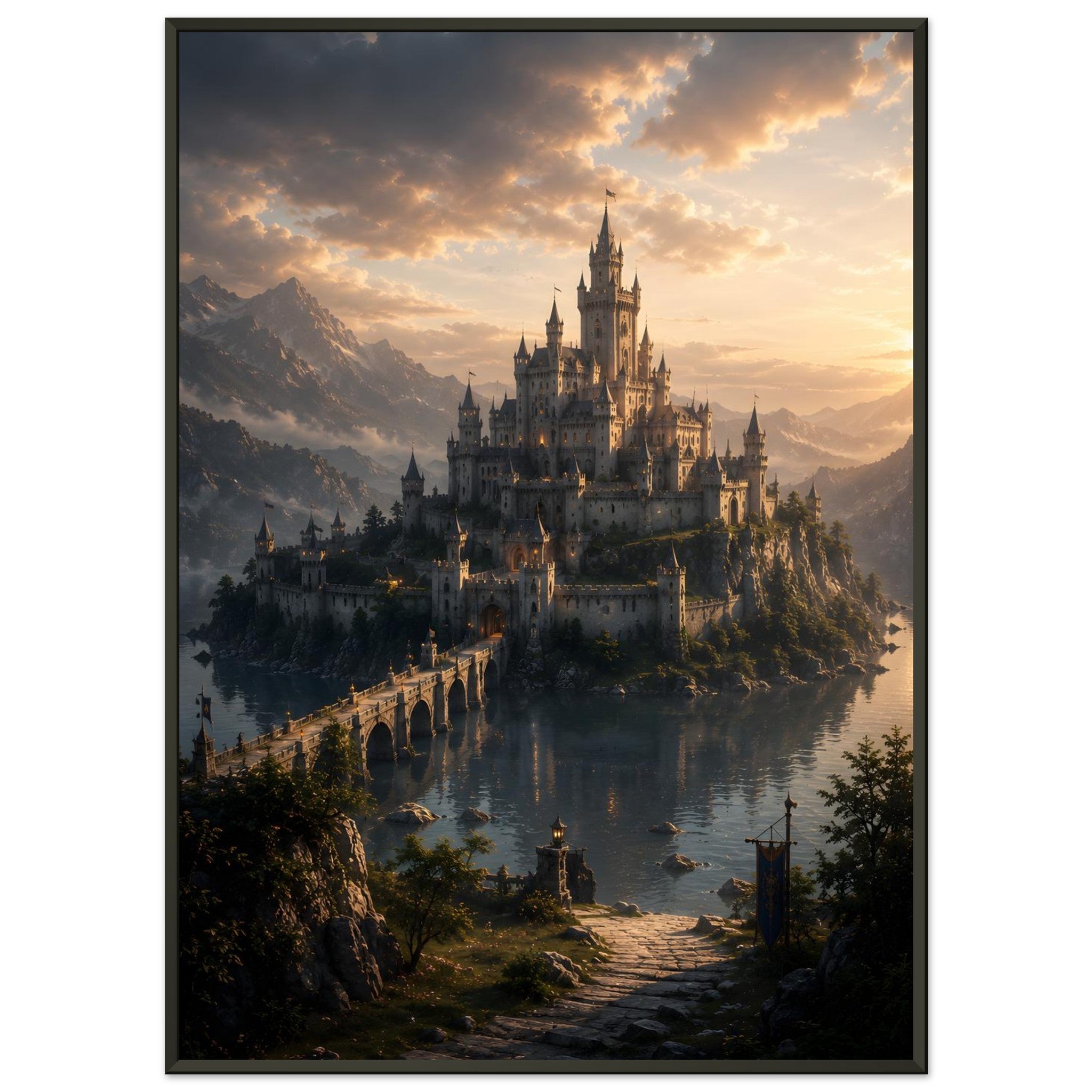 The Cursed Keep at Dusk dark fantasy wall art close-up