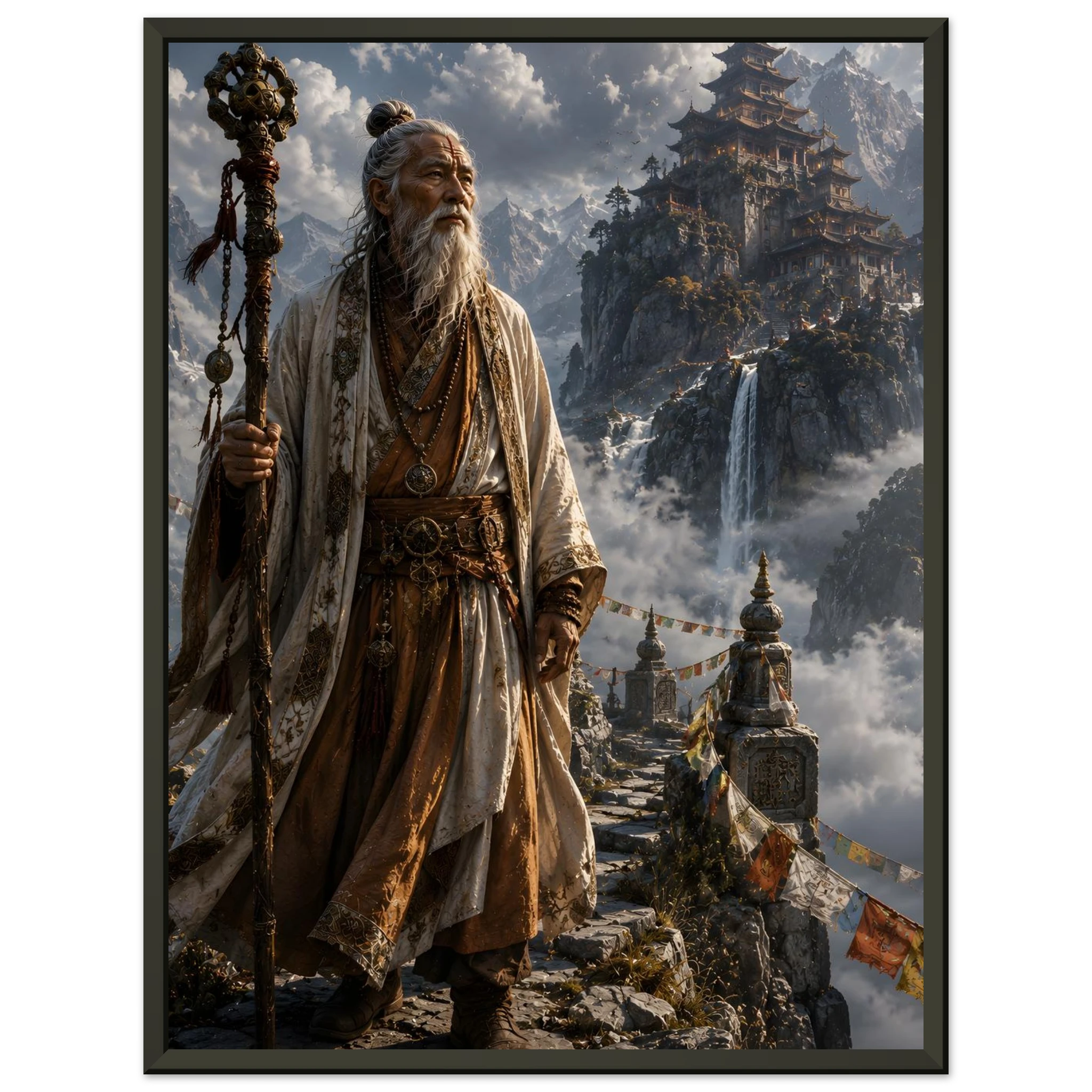 The Sage of the Celestial Peak fantasy wall art close-up