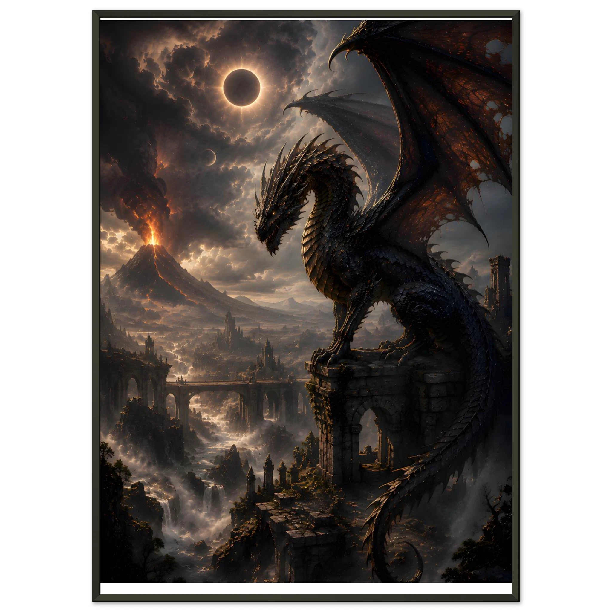 Eclipse of the Eternal Drake dark fantasy wall art close-up
