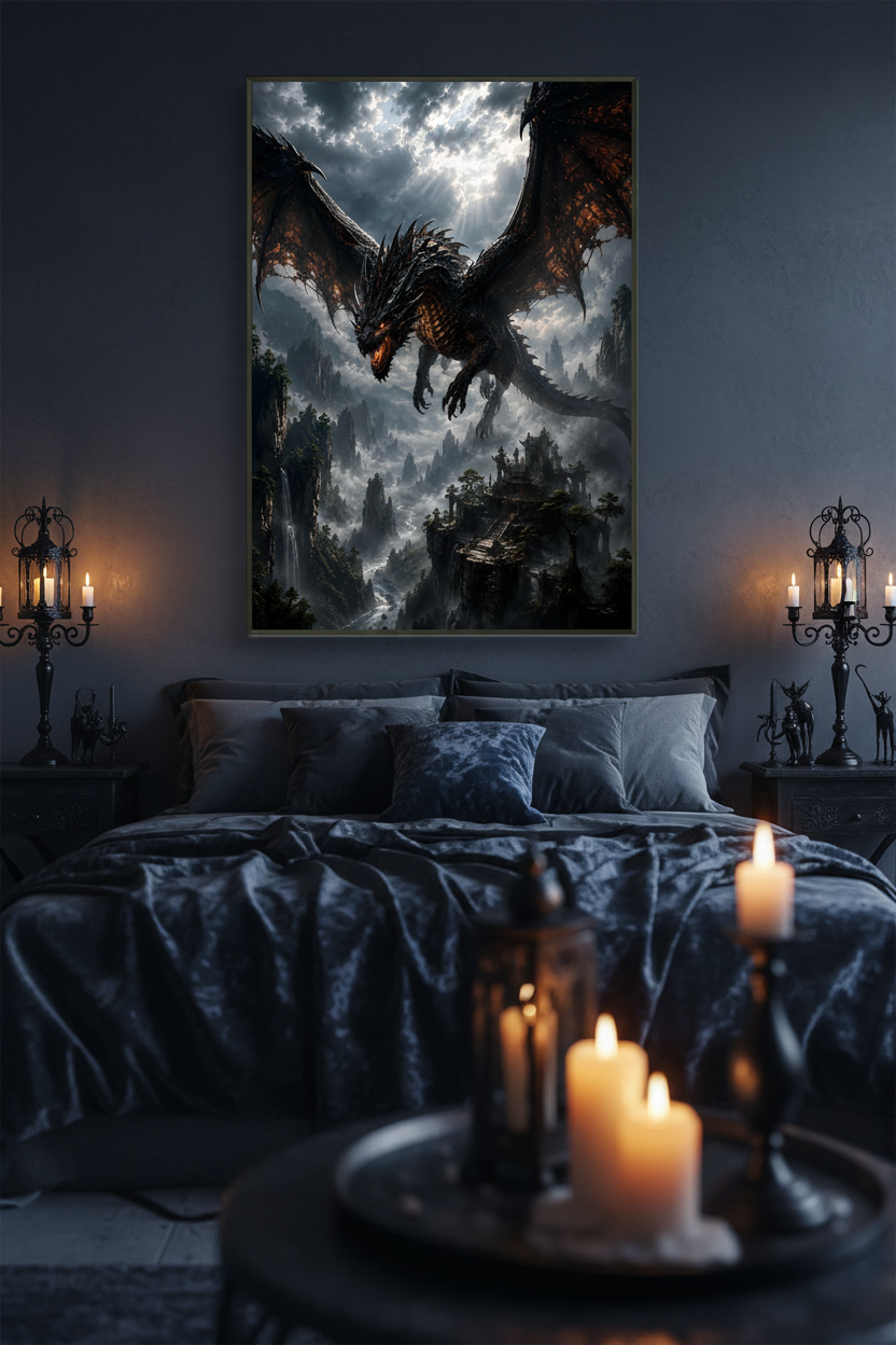Reign of the Abyssal Drake – Dark Fantasy Framed Poster