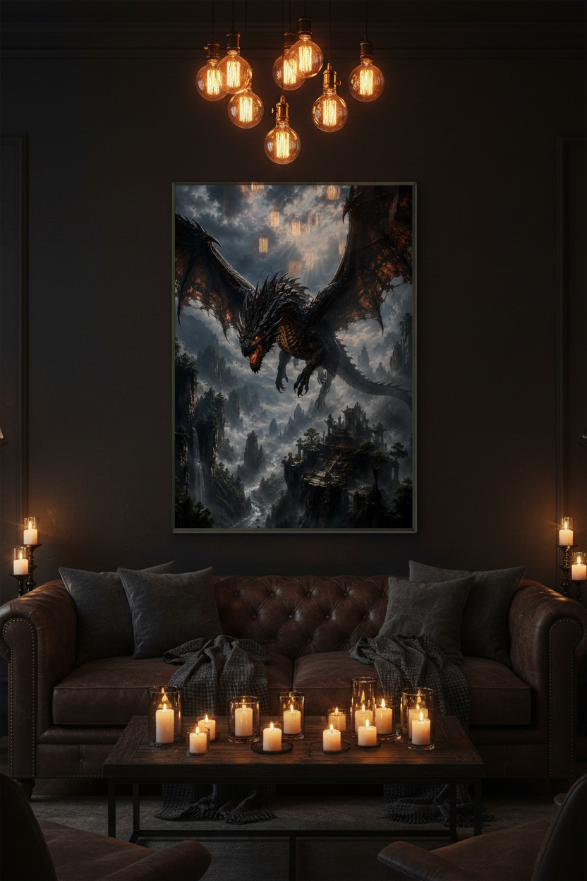 Reign of the Abyssal Drake – Dark Fantasy Framed Poster
