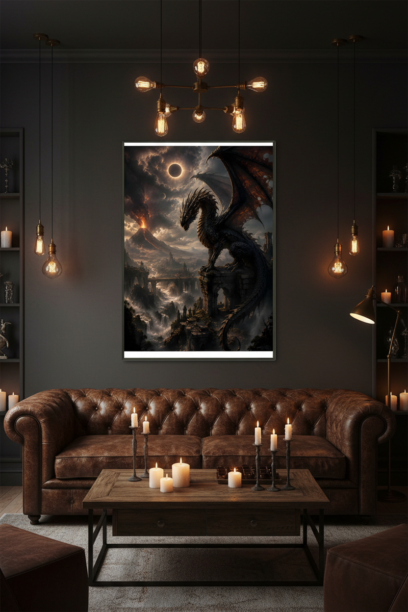 Eclipse of the Eternal Drake – Dark Fantasy Framed Poster