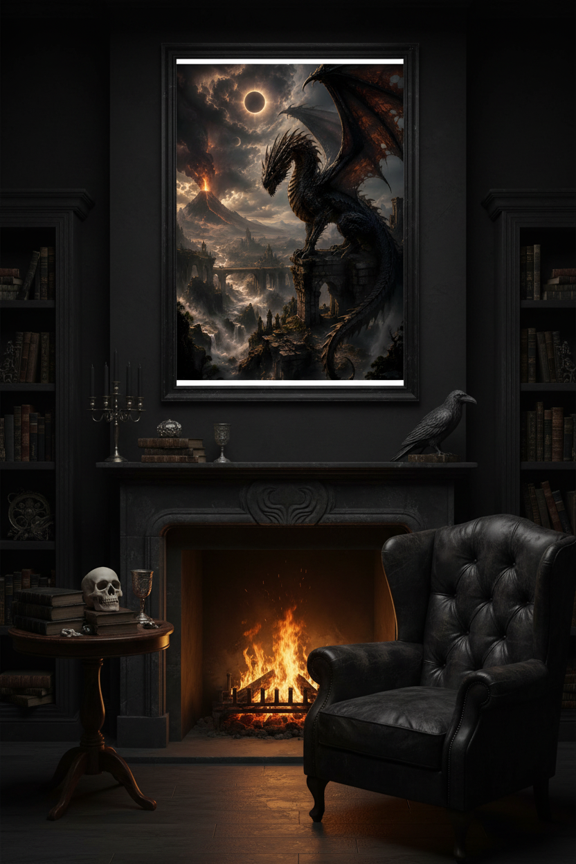 Eclipse of the Eternal Drake – Dark Fantasy Framed Poster